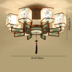 Traditional Chinese Square Fabric Pattern Embroidery Lampshade Iron 4/6/8 - Light Chandeliers for Living Room BulbSquare