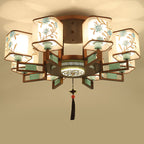 Traditional Chinese Square Fabric Pattern Embroidery Lampshade Iron 4/6/8 - Light Chandeliers for Living Room BulbSquare