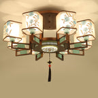 Traditional Chinese Square Fabric Pattern Embroidery Lampshade Iron 4/6/8 - Light Chandeliers for Living Room BulbSquare