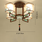 Traditional Chinese Square Fabric Pattern Embroidery Lampshade Iron 4/6/8 - Light Chandeliers for Living Room BulbSquare
