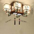 Traditional Chinese Square Fabric Pattern Embroidery Lampshade Iron 4/6/8 - Light Chandeliers for Living Room BulbSquare