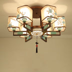 Traditional Chinese Square Fabric Pattern Embroidery Lampshade Iron 4/6/8 - Light Chandeliers for Living Room BulbSquare