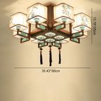 Traditional Chinese Square Fabric Pattern Embroidery Lampshade Iron 4/6/8 - Light Chandeliers for Living Room BulbSquare