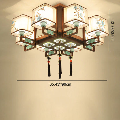 Traditional Chinese Square Fabric Pattern Embroidery Lampshade Iron 4/6/8 - Light Chandeliers for Living Room