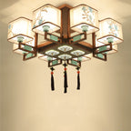 Traditional Chinese Square Fabric Pattern Embroidery Lampshade Iron 4/6/8 - Light Chandeliers for Living Room BulbSquare