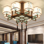 Traditional Chinese Square Fabric Pattern Embroidery Lampshade Iron 4/6/8 - Light Chandeliers for Living Room BulbSquare