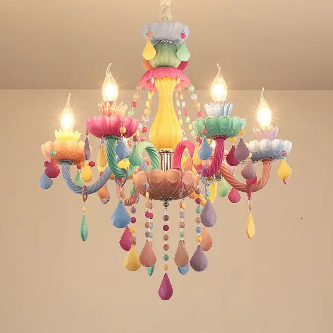 Contemporary Creative Macron Candle Shape Resin Iron Glass 5 - Light Chandeliers for Living Room BulbSquare