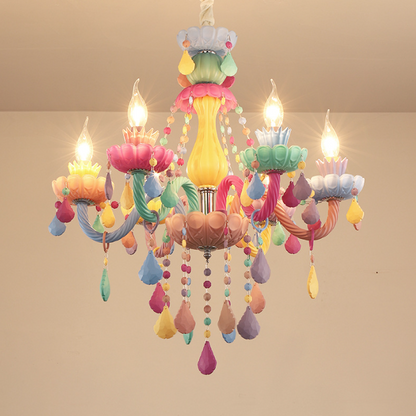 Contemporary Creative Macron Candle Shape Resin Iron Glass 5 - Light Chandeliers for Living Room