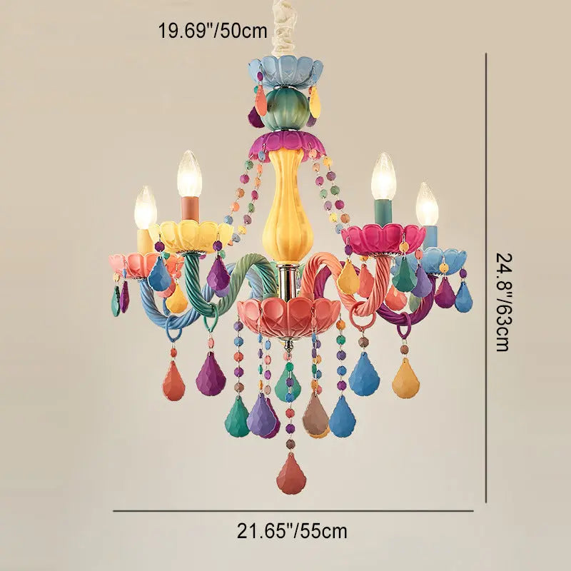 Contemporary Creative Macron Candle Shape Resin Iron Glass 5 - Light Chandeliers for Living Room BulbSquare