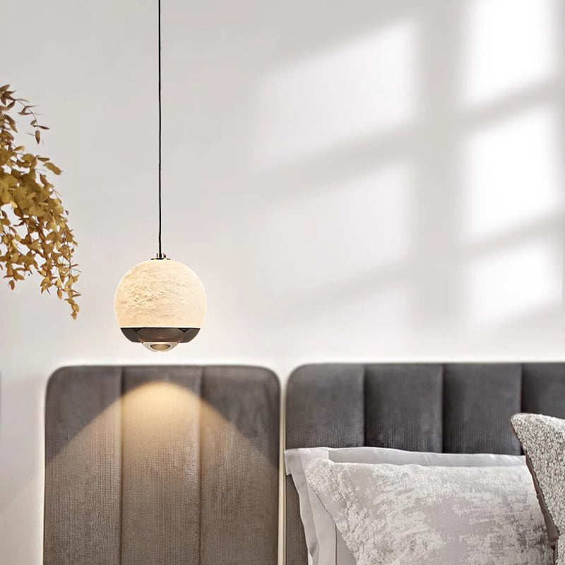 Contemporary Scandinavian Round Ball Marble Carbon Steel LED Pendant Light For Bedroom