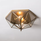 Contemporary Simplicity Polygonal Cone Full Copper Glass Lampshade 2 - Light Flush Mount Ceiling Light For Living Room