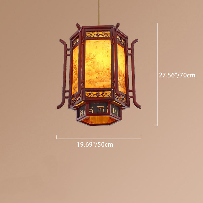 Traditional Chinese Lantern Shape Pine Imitation Sheepskin Lampshade 1 - Light Chandeliers for Dining Room BulbSquare