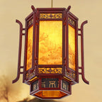 Traditional Chinese Lantern Shape Pine Imitation Sheepskin Lampshade 1 - Light Chandeliers for Dining Room BulbSquare