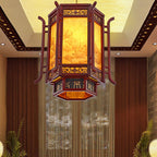 Traditional Chinese Lantern Shape Pine Imitation Sheepskin Lampshade 1 - Light Chandeliers for Dining Room BulbSquare