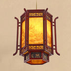 Traditional Chinese Lantern Shape Pine Imitation Sheepskin Lampshade 1 - Light Chandeliers for Dining Room BulbSquare