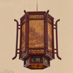 Traditional Chinese Lantern Shape Pine Imitation Sheepskin Lampshade 1 - Light Chandeliers for Dining Room BulbSquare