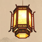 Traditional Chinese Lantern Shape Pine Imitation Sheepskin Lampshade 1 - Light Chandeliers for Dining Room BulbSquare