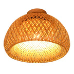 Contemporary Boho Dome Semicircle Bamboo Weaving Solid Wood 1 - Light Semi-Flush Mount Ceiling Light For Hallways
