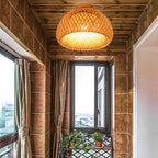 Contemporary Boho Dome Semicircle Bamboo Weaving Solid Wood 1 - Light Semi-Flush Mount Ceiling Light For Hallways