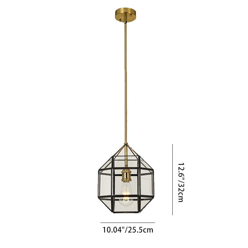 Contemporary Scandinavian Polygonal Cube Copper Glass Lampshade 1 - Light Pendant Light For Dining Room