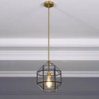 Contemporary Scandinavian Polygonal Cube Copper Glass Lampshade 1 - Light Pendant Light For Dining Room