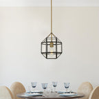 Contemporary Scandinavian Polygonal Cube Copper Glass Lampshade 1 - Light Pendant Light For Dining Room