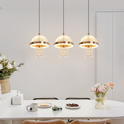 Modern Luxury Jellyfish Shape Iron Crystal Acrylic Lampshade LED Pendant Light For Dining Room