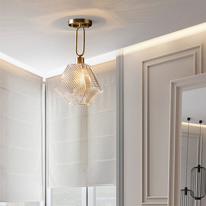 Contemporary Nordic Dome Polygonal Cube Full Copper Glass Lampshade 1 - Light Pendant Light For Living Room