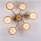 Contemporary Nordic Dome Round Solid Wood Acrylic Lampshade LED Semi-flush Mount Light for Living Room
