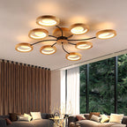 Contemporary Nordic Dome Round Solid Wood Acrylic Lampshade LED Semi-flush Mount Light for Living Room