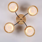 Contemporary Nordic Dome Round Solid Wood Acrylic Lampshade LED Semi-flush Mount Light for Living Room