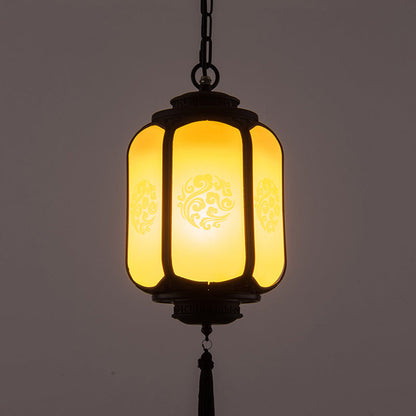 Traditional Chinese Lantern Shape Print Aluminum PC Lampshade 1 - Light Pendant Light For Hallways