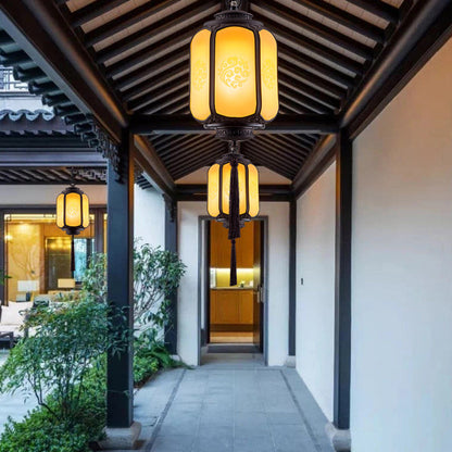 Traditional Chinese Lantern Shape Print Aluminum PC Lampshade 1 - Light Pendant Light For Hallways