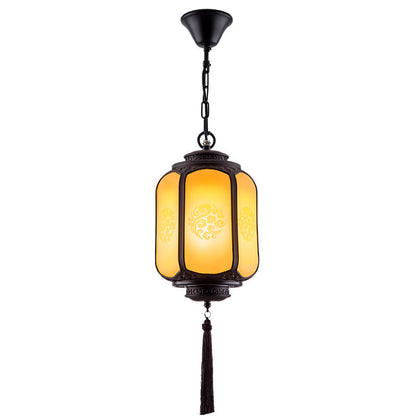 Traditional Chinese Lantern Shape Print Aluminum PC Lampshade 1 - Light Pendant Light For Hallways