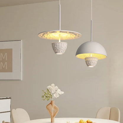 Contemporary Nordic Dome Pattern Resin Lampshade Hardware UFO Shape LED Pendant Light For Dining Room