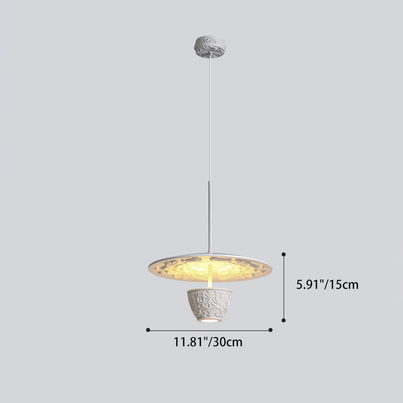 Contemporary Nordic Dome Pattern Resin Lampshade Hardware UFO Shape LED Pendant Light For Dining Room