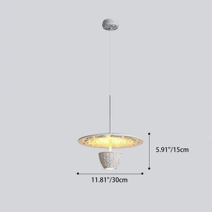 Contemporary Nordic Dome Pattern Resin Lampshade Hardware UFO Shape LED Pendant Light For Dining Room