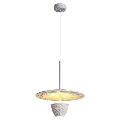 Contemporary Nordic Dome Pattern Resin Lampshade Hardware UFO Shape LED Pendant Light For Dining Room