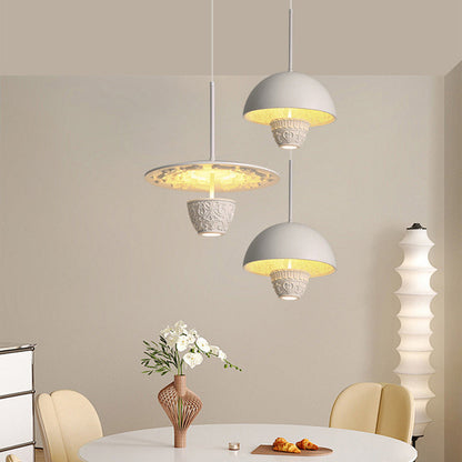 Contemporary Nordic Dome Pattern Resin Lampshade Hardware UFO Shape LED Pendant Light For Dining Room