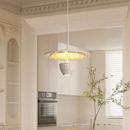 Contemporary Nordic Dome Pattern Resin Lampshade Hardware UFO Shape LED Pendant Light For Dining Room