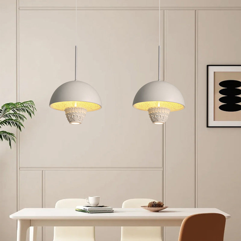 Contemporary Nordic Dome Pattern Resin Lampshade Hardware UFO Shape LED Pendant Light For Dining Room