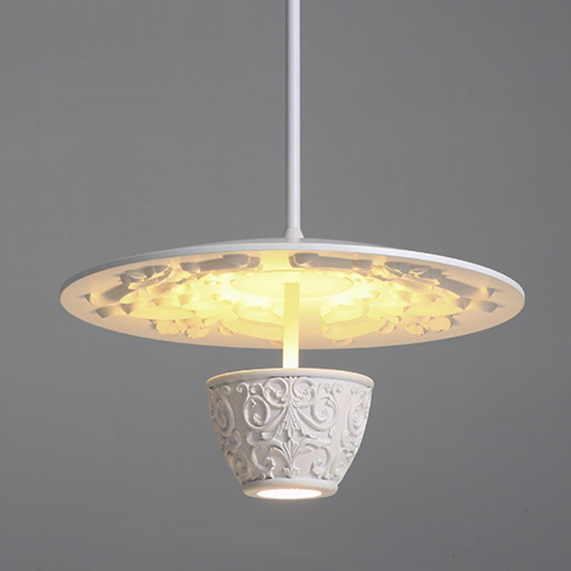 Contemporary Nordic Dome Pattern Resin Lampshade Hardware UFO Shape LED Pendant Light For Dining Room