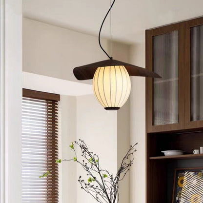 Contemporary Retro Dome Oval Stripe Silk Lampshade Iron 1 - Light Pendant Light For Living Room