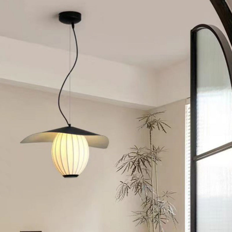 Contemporary Retro Dome Oval Stripe Silk Lampshade Iron 1 - Light Pendant Light For Living Room