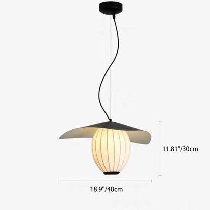 Contemporary Retro Dome Oval Stripe Silk Lampshade Iron 1 - Light Pendant Light For Living Room