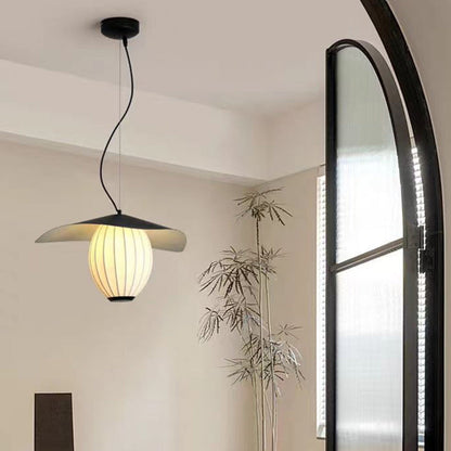Contemporary Retro Dome Oval Stripe Silk Lampshade Iron 1 - Light Pendant Light For Living Room