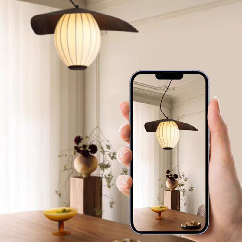 Contemporary Retro Dome Oval Stripe Silk Lampshade Iron 1 - Light Pendant Light For Living Room