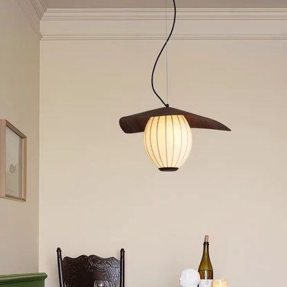 Contemporary Retro Dome Oval Stripe Silk Lampshade Iron 1 - Light Pendant Light For Living Room