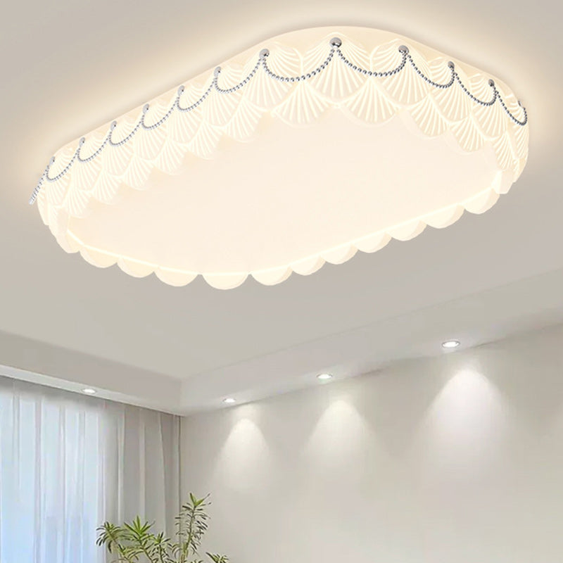 Contemporary Nordic Round Rectangle Cream Rotational Molding Hardware Acrylic LED Flush Mount Ceiling Light For Living Room