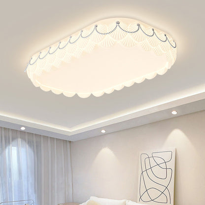 Contemporary Nordic Round Rectangle Cream Rotational Molding Hardware Acrylic LED Flush Mount Ceiling Light For Living Room